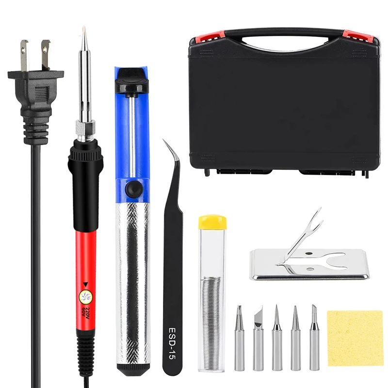 

Letme 60W 220V 110V Adjustable Temperature Electric Soldering Iron Kit Tips Desoldering Pump Stand Tweezers Solder Wire Toolbox