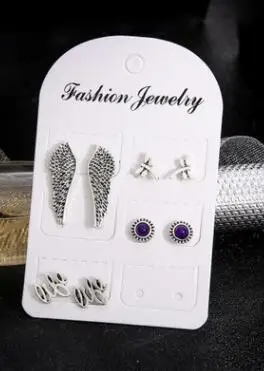 4 пары в комплекте богемные крылья фиолетовые серьги гвоздики с кристаллами