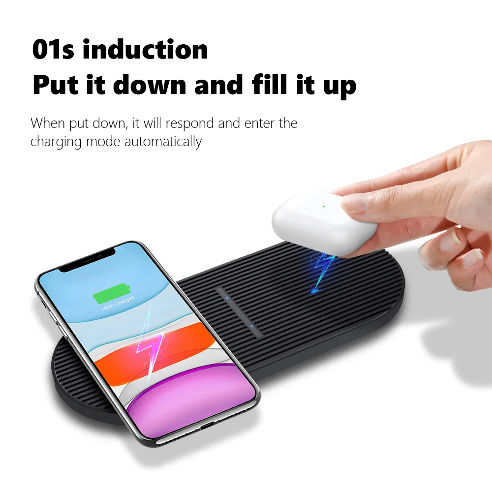 Беспроводная док станция для быстрой зарядки зарядная 2 в 1 Samsung S20 S10 Buds Airpods Pro iPhone