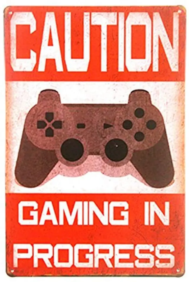 

Shabby Chic Funny Caution Gaming in Progress Metal tin Sign Poster Wall Plaque (M0007)