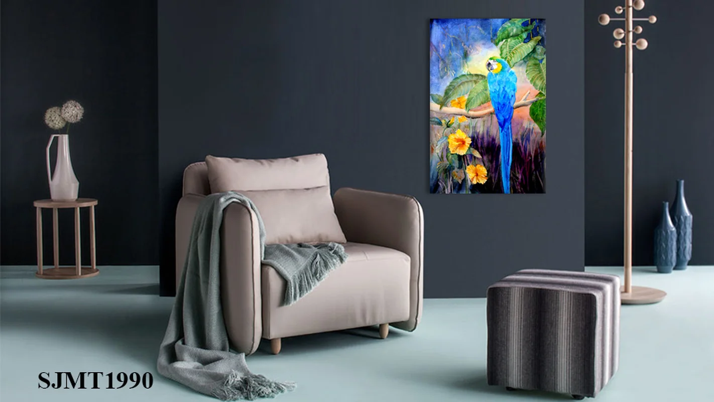 Синий постер попугая Wall Art Печать холст Картина цельнокроеное платье с рисунком