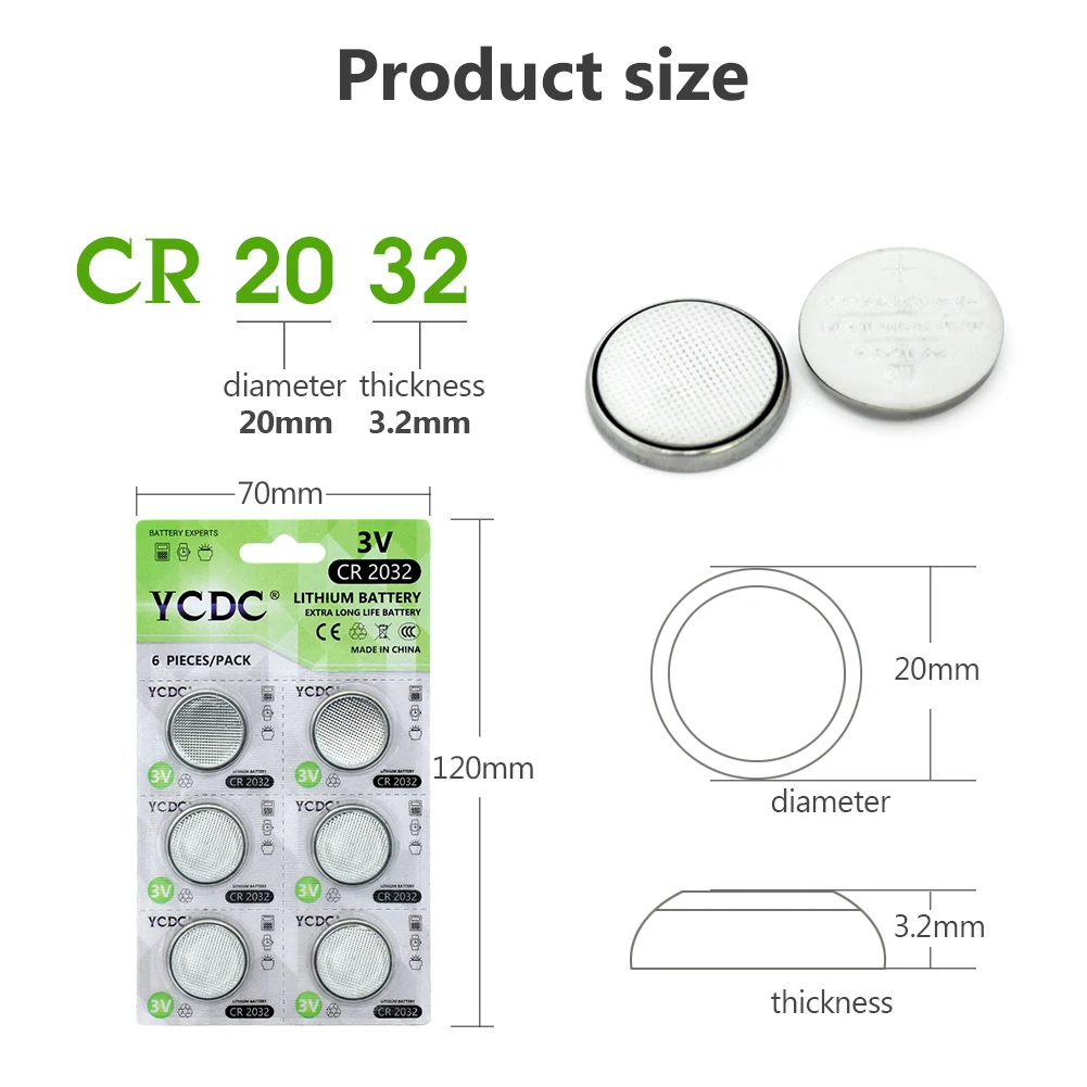 6pcs YCDC original Lithium Battery cr2032 3v button cell coin batteries for watch computer remote control cr 2032 DL2032 5004LC |