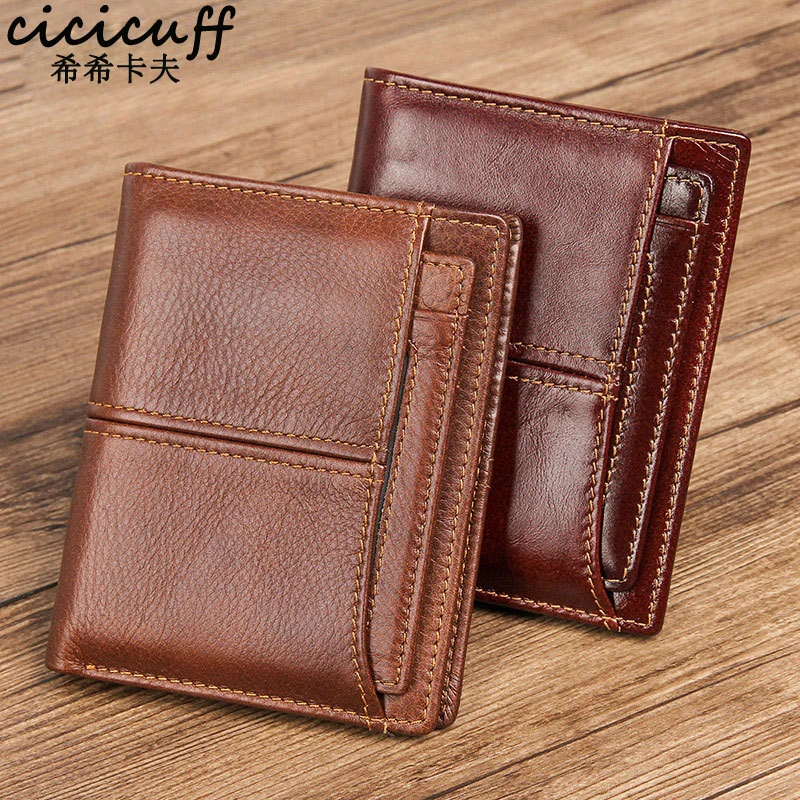 

2022 Men Wallet RFID Blocking Genuine Cow Leather Men's Wallets Bifold Short Male Wallet with Zipper Coin Pocket and Card Holder