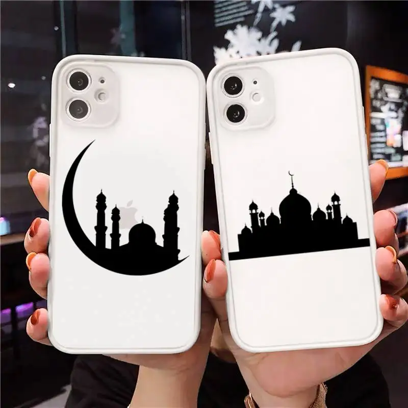 

Muslim mosque Moon Phone Case For iPhone 12 11 Mini Pro XR XS Max 7 8 Plus X Matte transparent White Cover