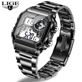 2021 LIGE New Sports Men Digital Watch Creative Diving Watches Male Steel Waterproof Wristwatch Alarm Clocks Relogio Masculino-36728