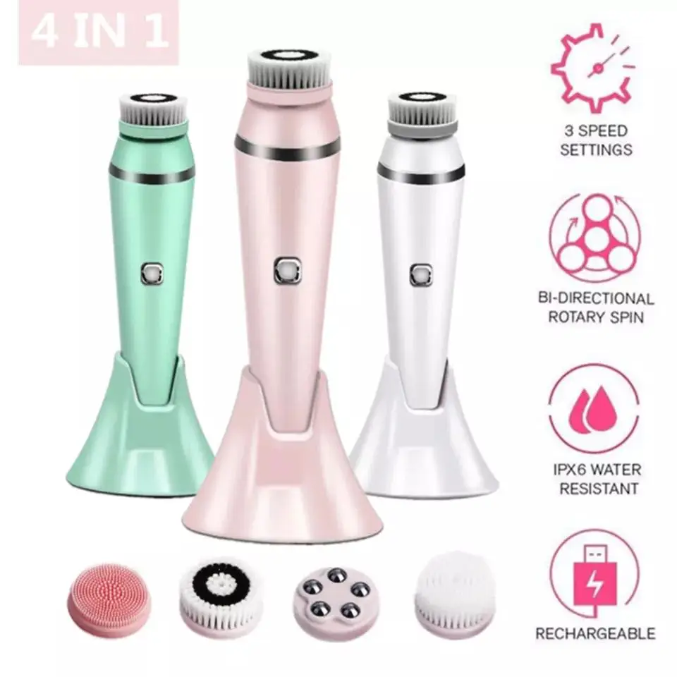 

Electric Silicone Facial Cleaning Brush 4 in 1 Cleaning Brush Sonic Roller Massager to Remove Blackheads and Acne Pore Cleanser