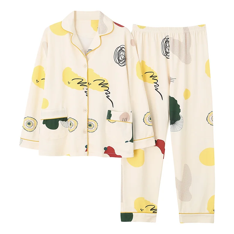 

Spring and Autumn New Women's Pajamas Plus Size M-4XL Long Sleeve Cardigan Casual Loose Home Service Pajamas Pyjama Femme