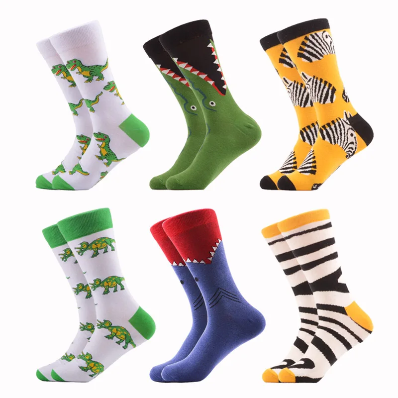 06653 (6pairs) SANZETTI, цветные мужские забавные носки без пятки из чесаного хлопка, платье с геометрическим рисунком, новинка, уличные носки для катания на коньках, носки для свадьбы, счастливый подарок - Цвет: 06653 (6pairs)