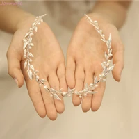 simple silver color leaf bridal hair tiara vine pearls women jewelry handmade wedding headband hair crown accessories