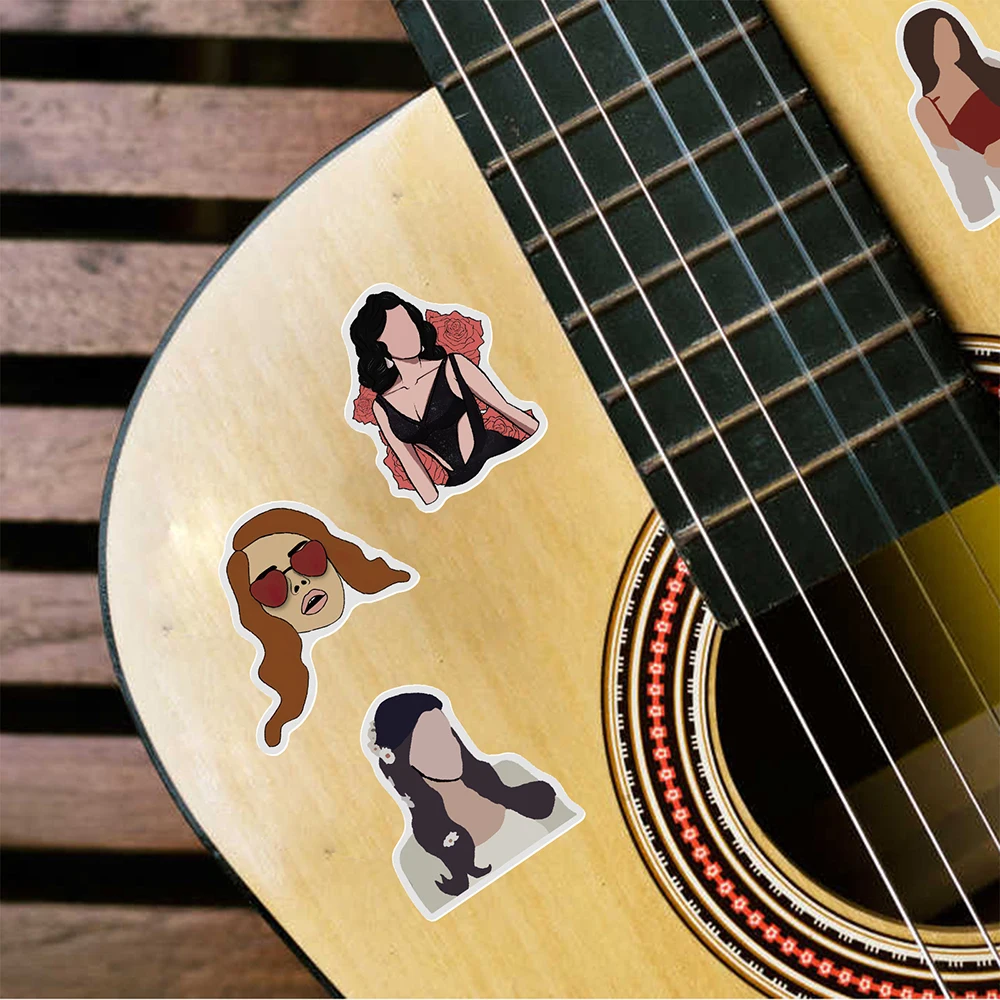 Pegatinas de Singer Lana Del Rey para ni&ntilde;os, pegatinas de bricolaje para coche, guitarra, tel&eacute;fono, motocicleta, port&aacute;til, nevera, impermeable, grafiti, pegatina de juguete, 10/30/50 Uds.-5