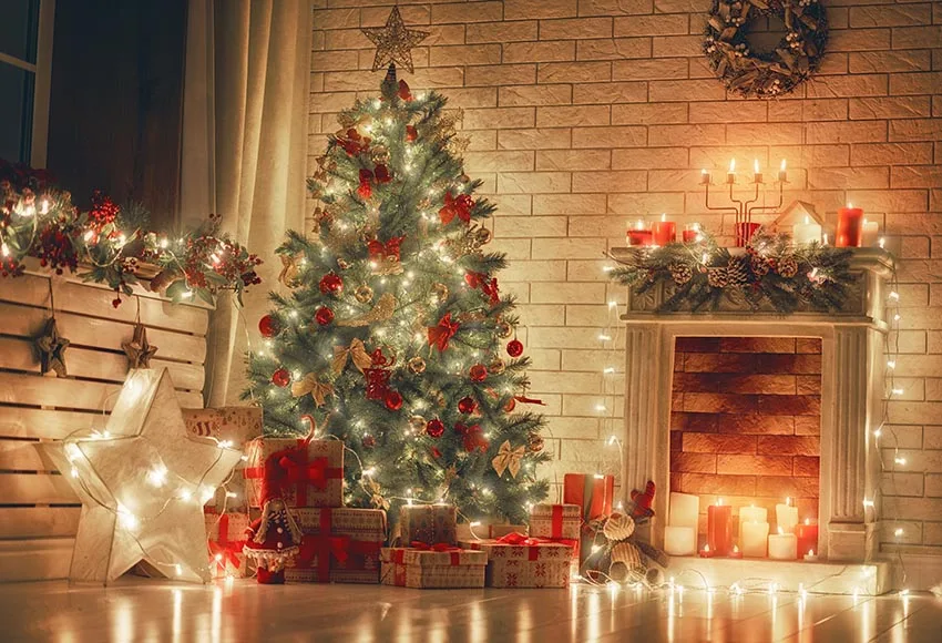 

Star decoration Christmas photo backgrounds vinyl fotografia fireplace photography backdrop for photographer studio props lv-849