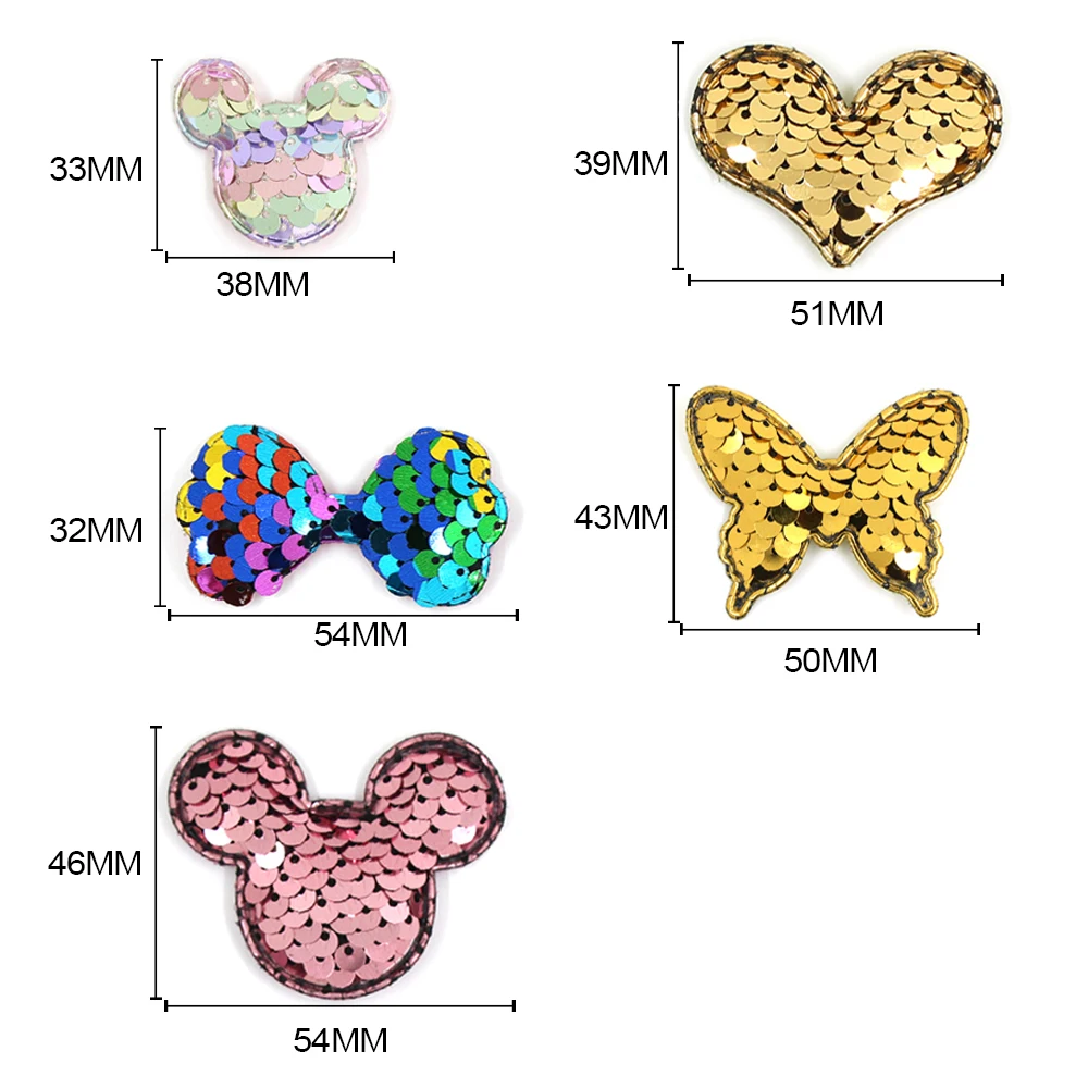 10Pcs Bows/Heart/Butterfly Patches Sequin For Clothes Hair Clips On Glue DIY Sew Padded Appliques Crafts | Дом и сад