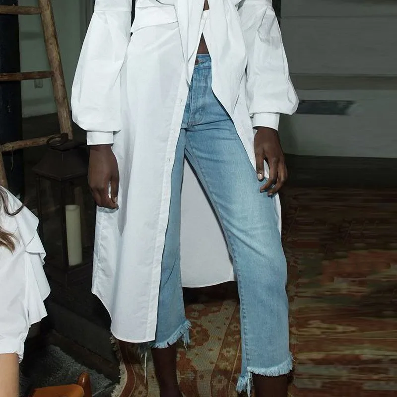 VGH весенние сексуальные женские рубашки с рукавом фонариком и бантом блузки