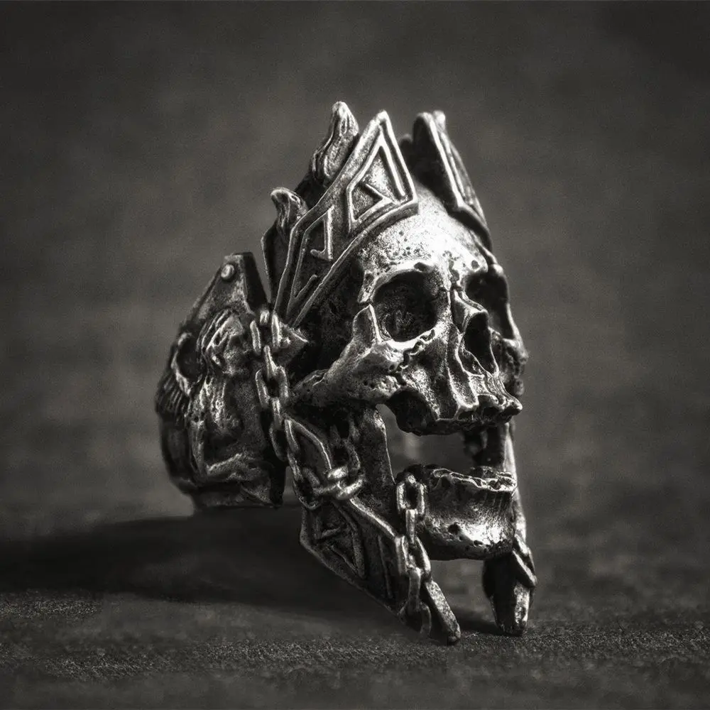 EYHIMD уникальный Gods of War Ares череп кольца в стиле панк, рок-Воин кольцо из нержавеющей стали 316L мужские байкерские ювелирные изделия