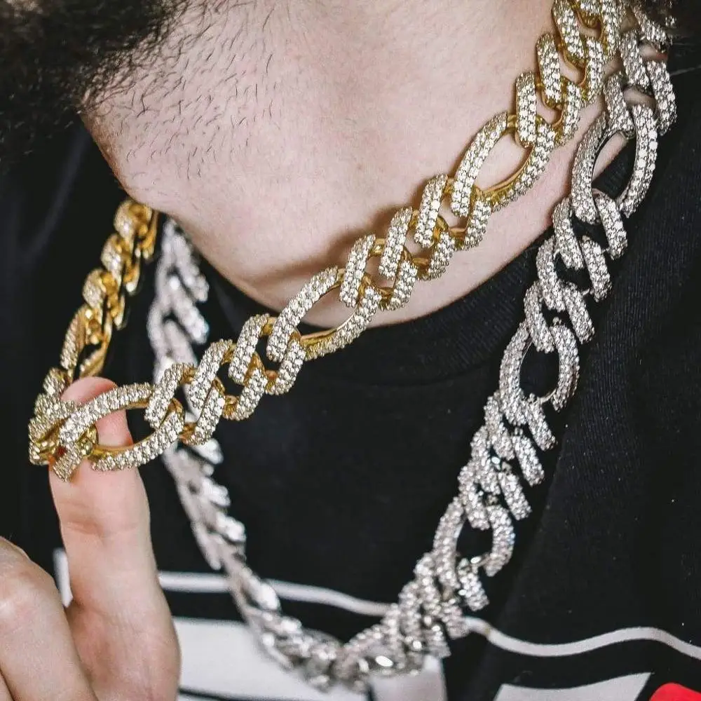 

19mm big heavy men chain iced out bling hip hop jewelry 5A cz figaro chain necklace for men boy