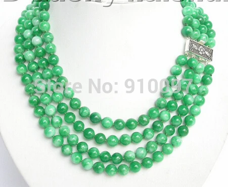 

Genuine NEW 4row 8mm 17" round green jade necklace
