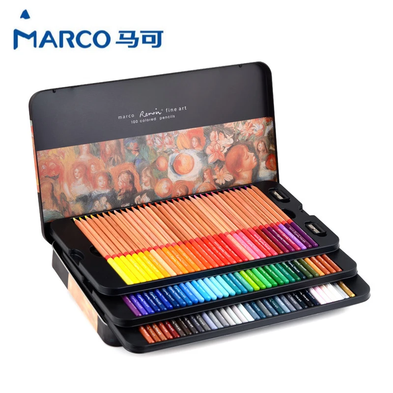 

MARCO Renoir 3100 Oil Colored Pencils 120 Colors Set Tin Box Professional Drawing Pens Botanic Landscape Portrait Painting