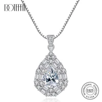 doteffil luxury 925 sterling silver water drop pendant necklace for women 2 colors luxury big wedding necklace jewelry
