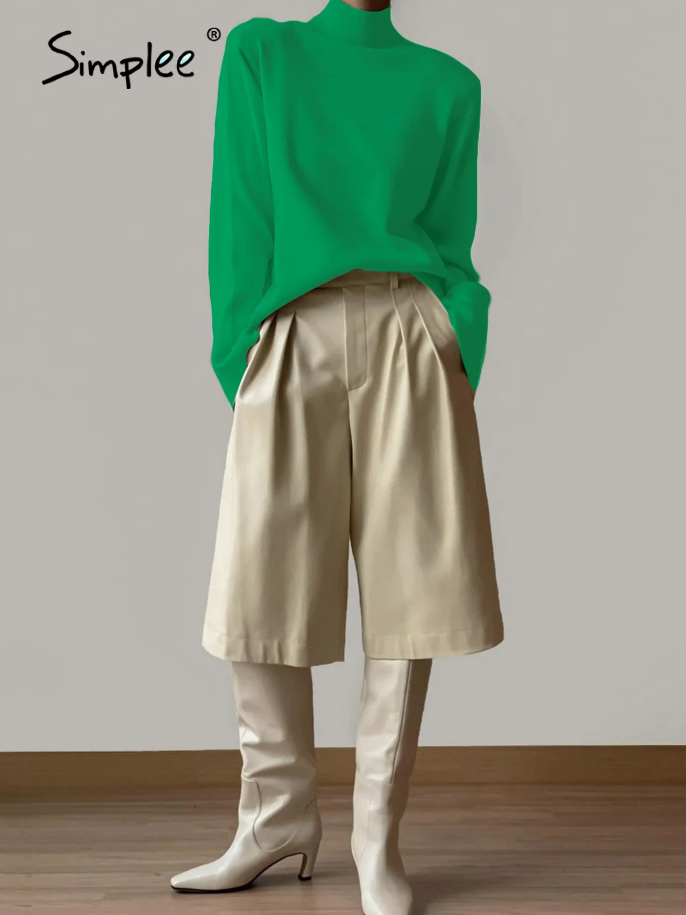 Женская водолазка с длинным рукавом Simplee зеленый свитер повседневный женский