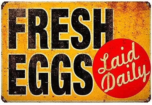 

Fresh Eggs Laid Daily Metal Art Sign for Chicken Coop Hen Coop Kitchen Cottage Farm Decor 20cm x 30cm