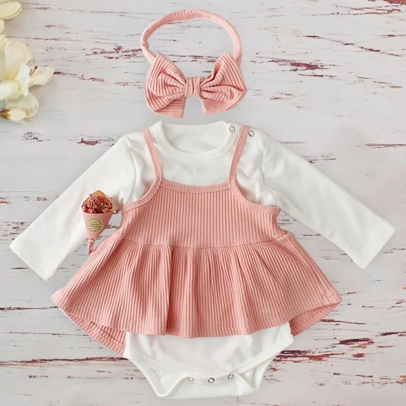 

Детская одежда, 2019, Весенняя детская юбка, комбинезон с длинным рукавом и бантом, детская лента для волос, Подарочная коробка для девочек, ко...