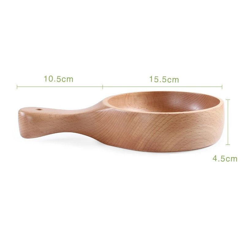 Японская миска с длинной ручкой буковая Деревянная тарелка для фруктов и салата