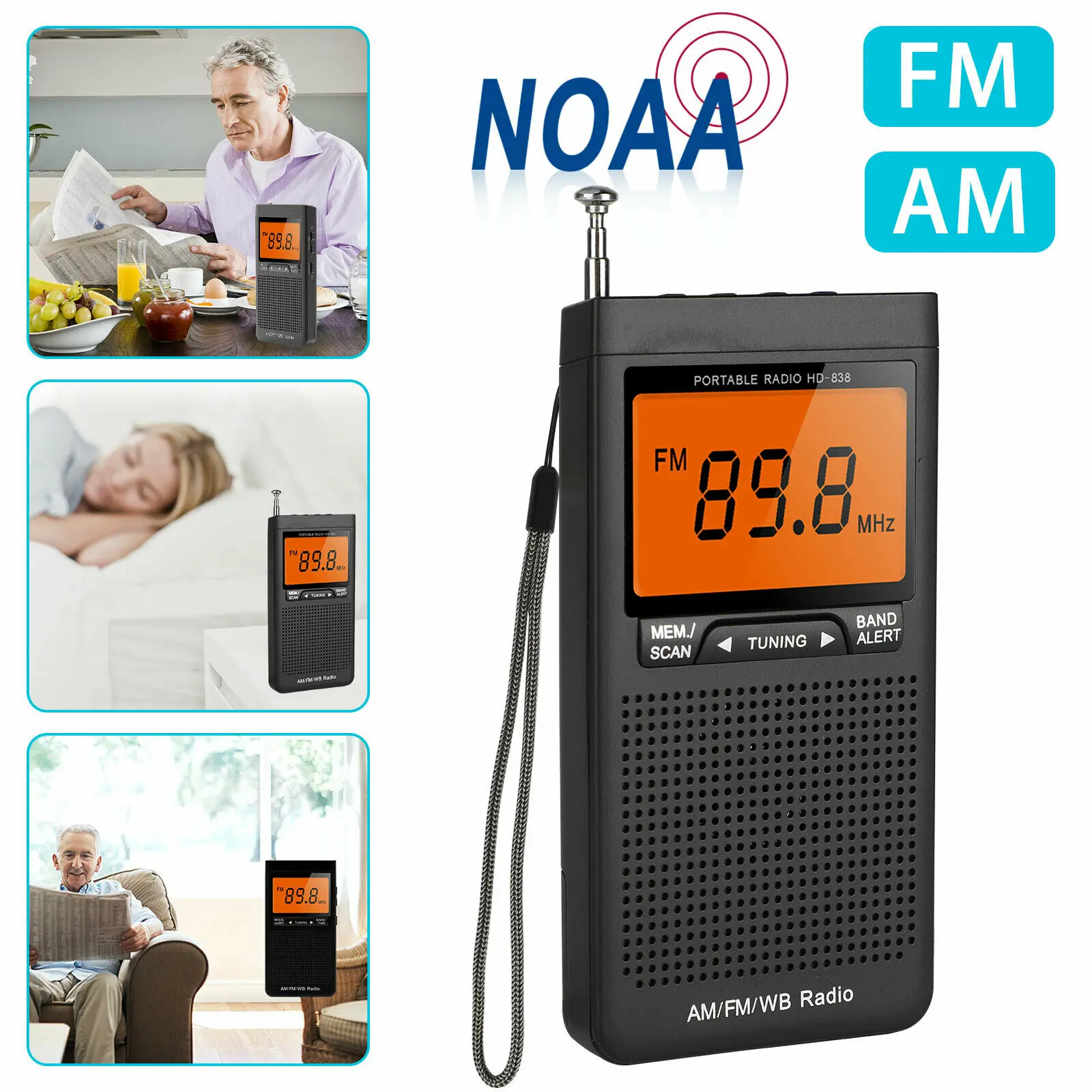 Radio Portable AM FM Mini Emergency Handheld Pocket Built-in Speaker Weather Station With Headphone Jack Alarm Clock | Электроника