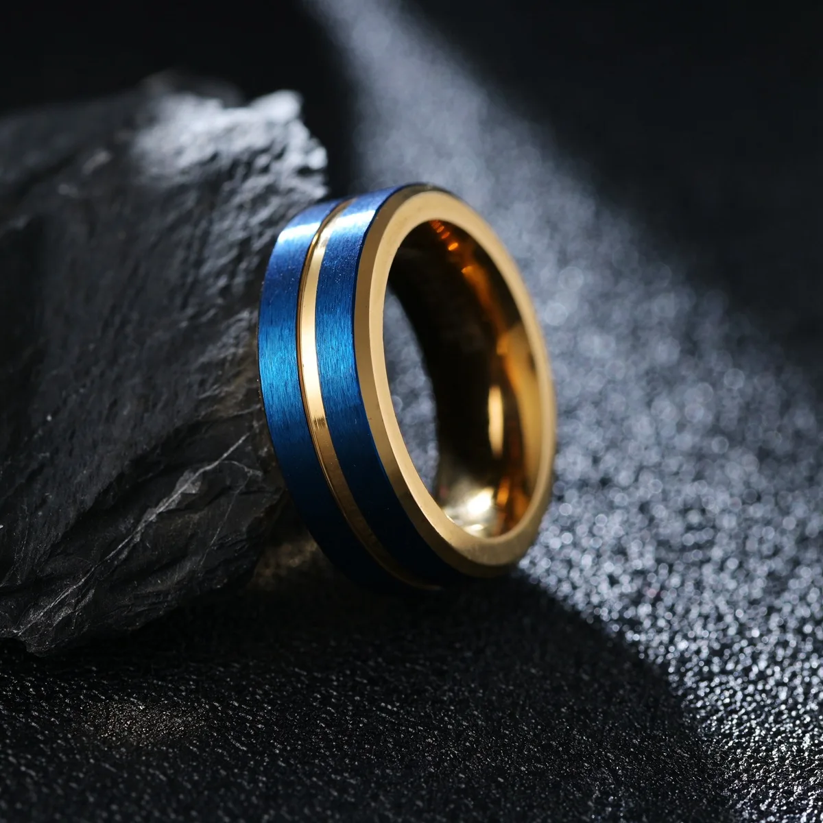 

amazon act the role ofing is tasted hot source 8 mm tungsten steel jewelry plating gold double color blue man ring