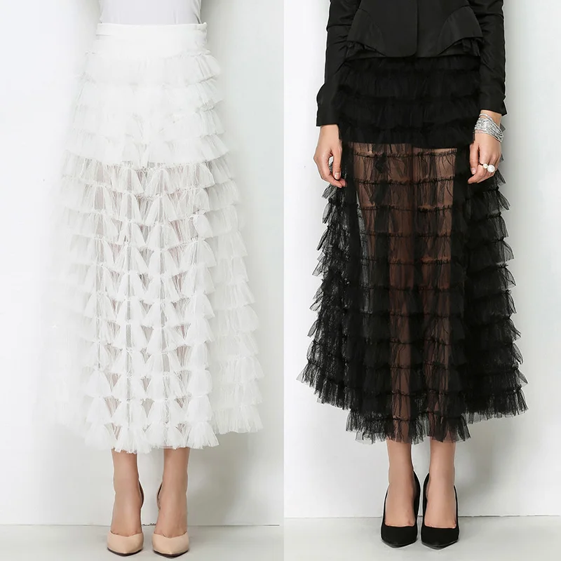Черные/белые женские юбки-брюки 2021 пикантные Модные прозрачные длинные юбки