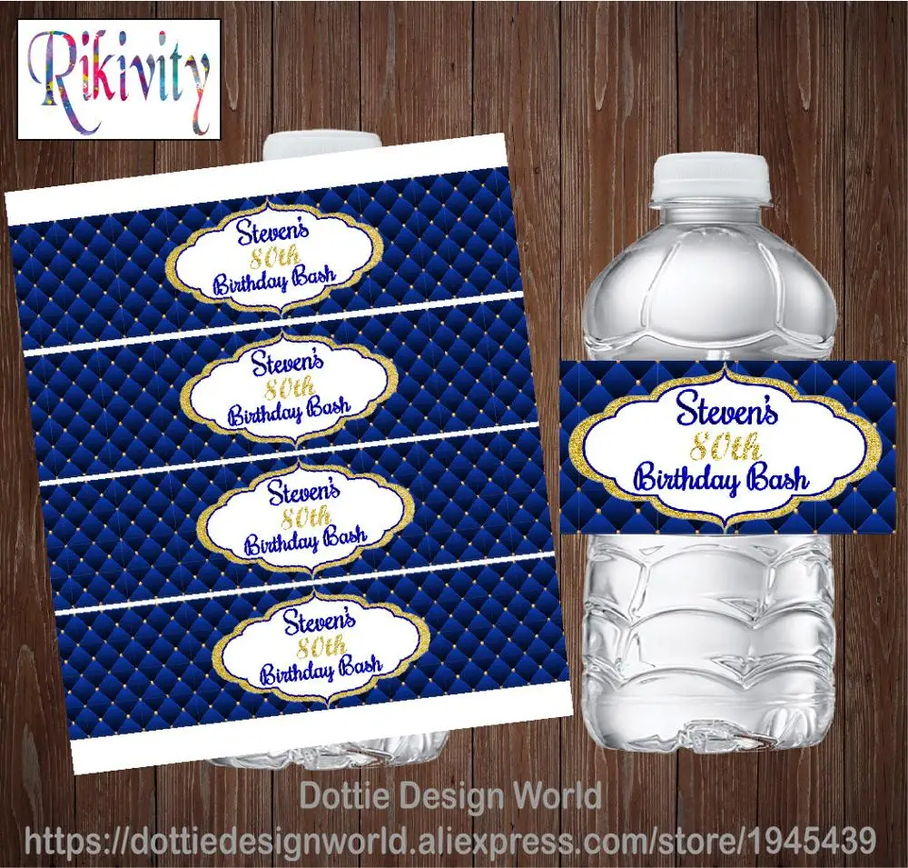 20 шт. под заказ темно синяя наклейка на бутылку с водой день рождения|Украшения