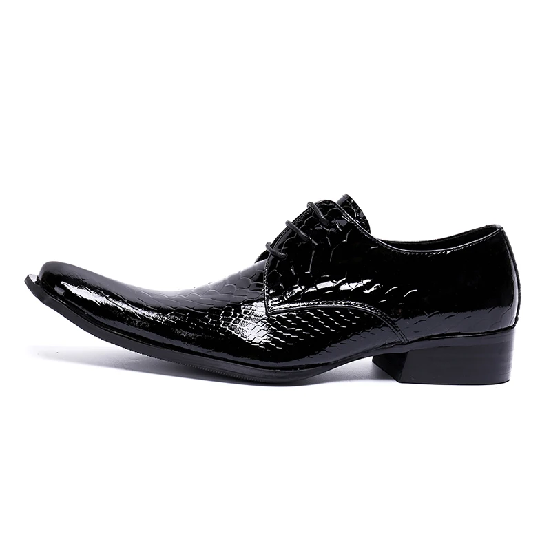 

Luxury Band Genuine Leather Shoes Black Pointed Toe Snake Skin Prints Office Wedding Formal Lace Up Oxford Shoes For Men