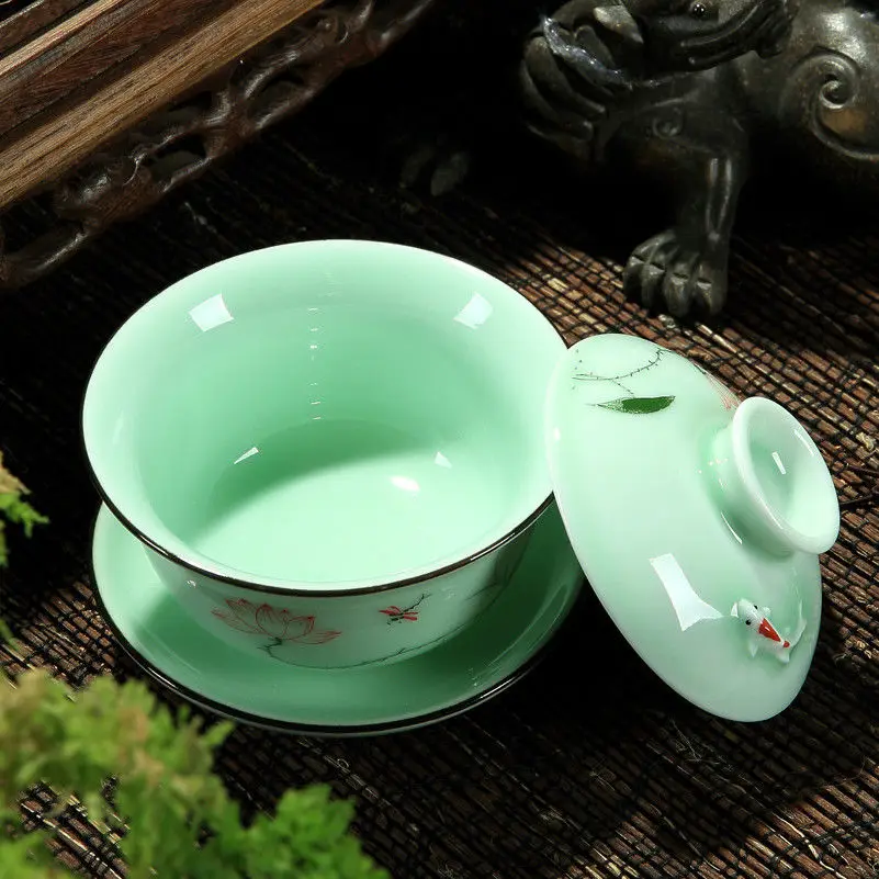 Набор чашек для чая Longquan Gaiwan фарфоровая чаша с цветочным рисунком ручной работы