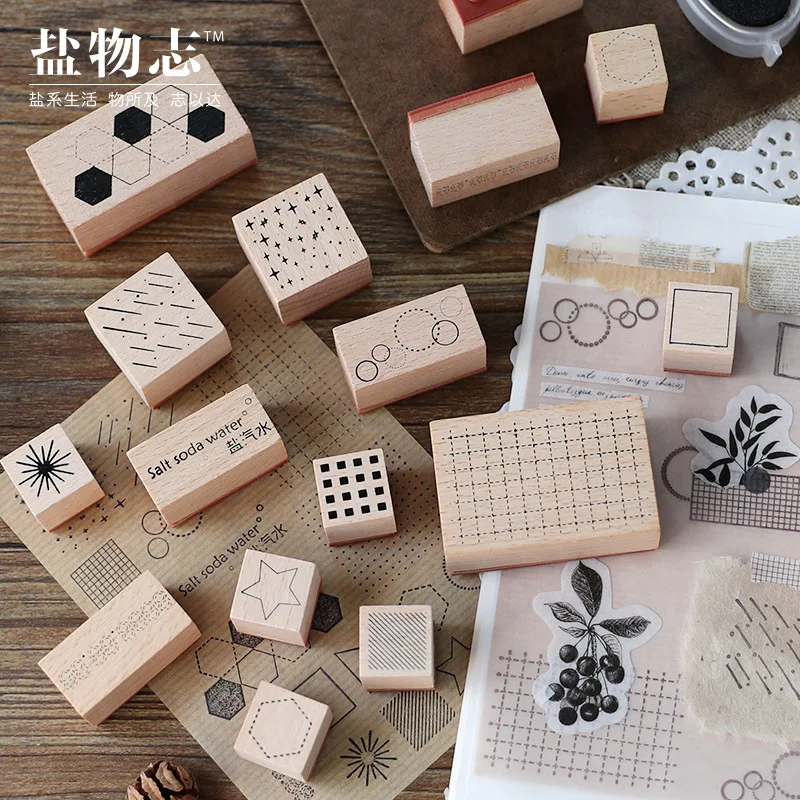 Деревянный штамп в стиле ретро геометрический набор базовая графика круглые