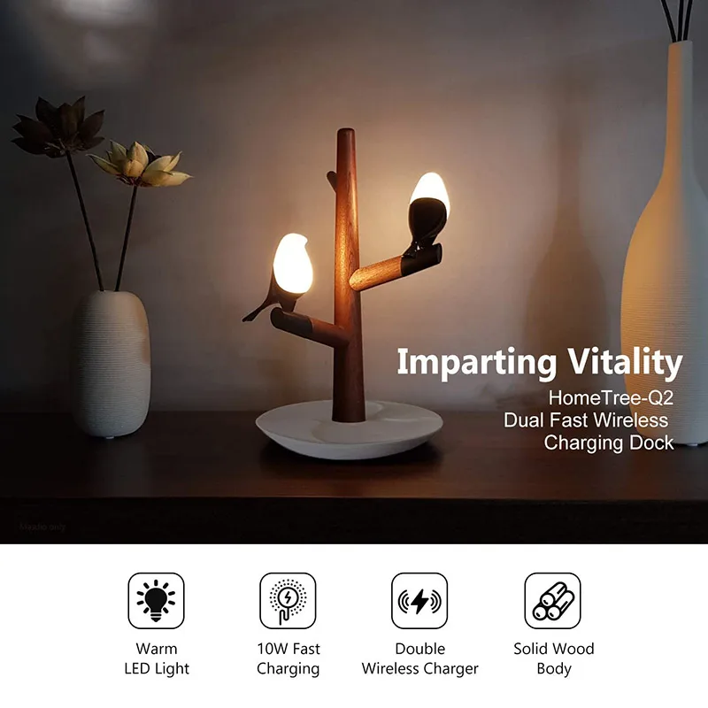 

Dual Wireless Charger Lamp Night Light with Qi Certified 7.5W Compatible iPhone Xs Max/XR 10W Charges Galaxy S10/S10+/S9/S9