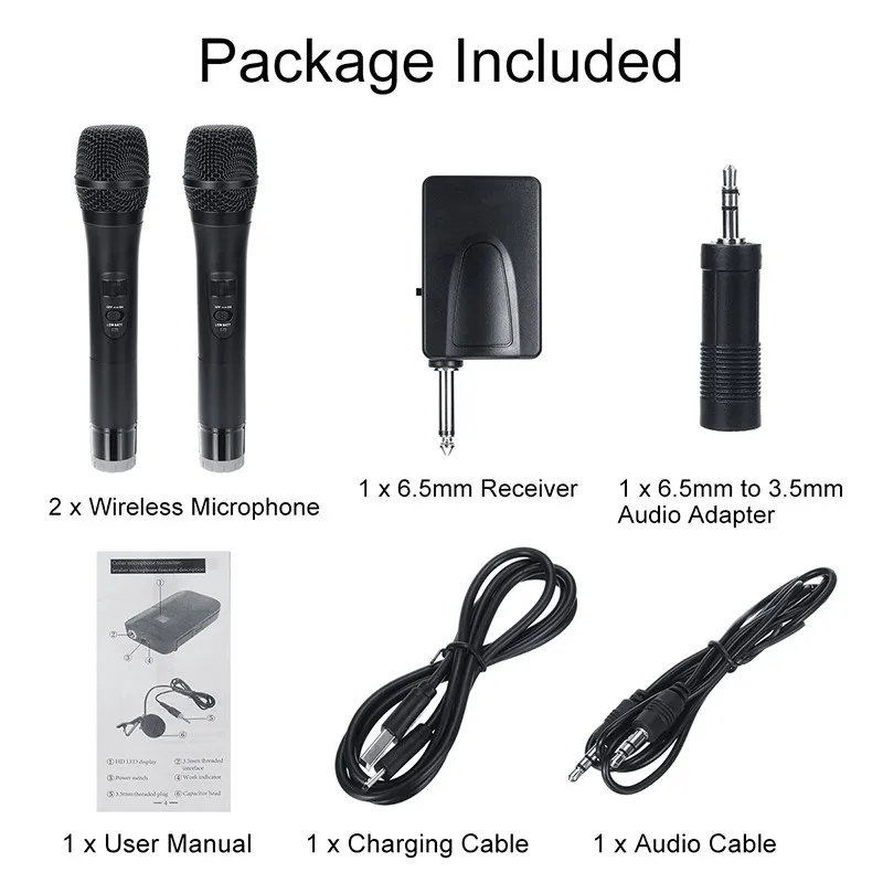 

Professional Wireless Microphone Handheld 2 Channels Studio Dual UHF Dynamic Mic with 3.5mm Receiver For Karaoke System Computer