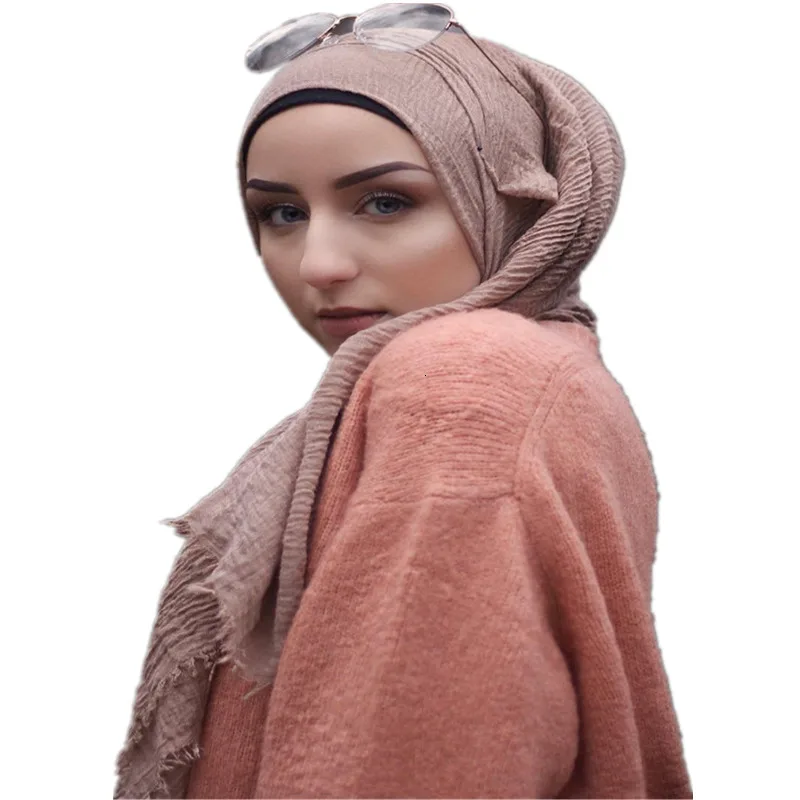 

Пузырьковый простой шарф, Женский хлопковый шарф с бахромой, мягкий сплошной хиджаб, искусственные шали, большой пашминовый шарф, хиджаб, ша...