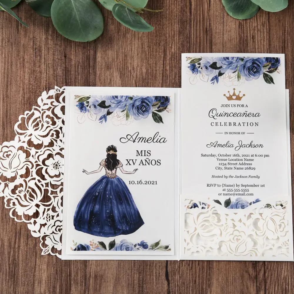 Белый лазерный разрез Цветочные карманные поздравительные карты с конвертом