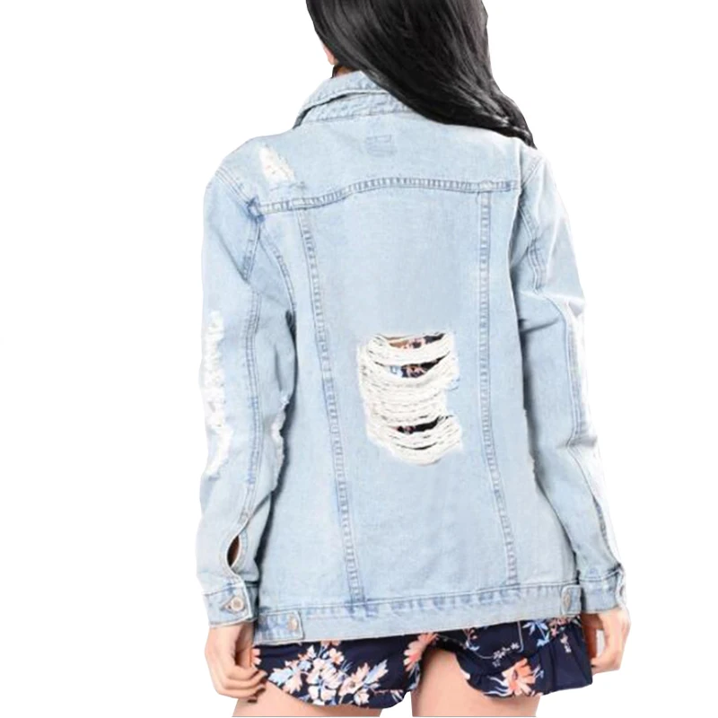 

Women Loose Ripped Denim Jacket Ladies Fashion Coat Streetwear Hole Jeans Coat Long Sleeve Autumn Jacket Outwear