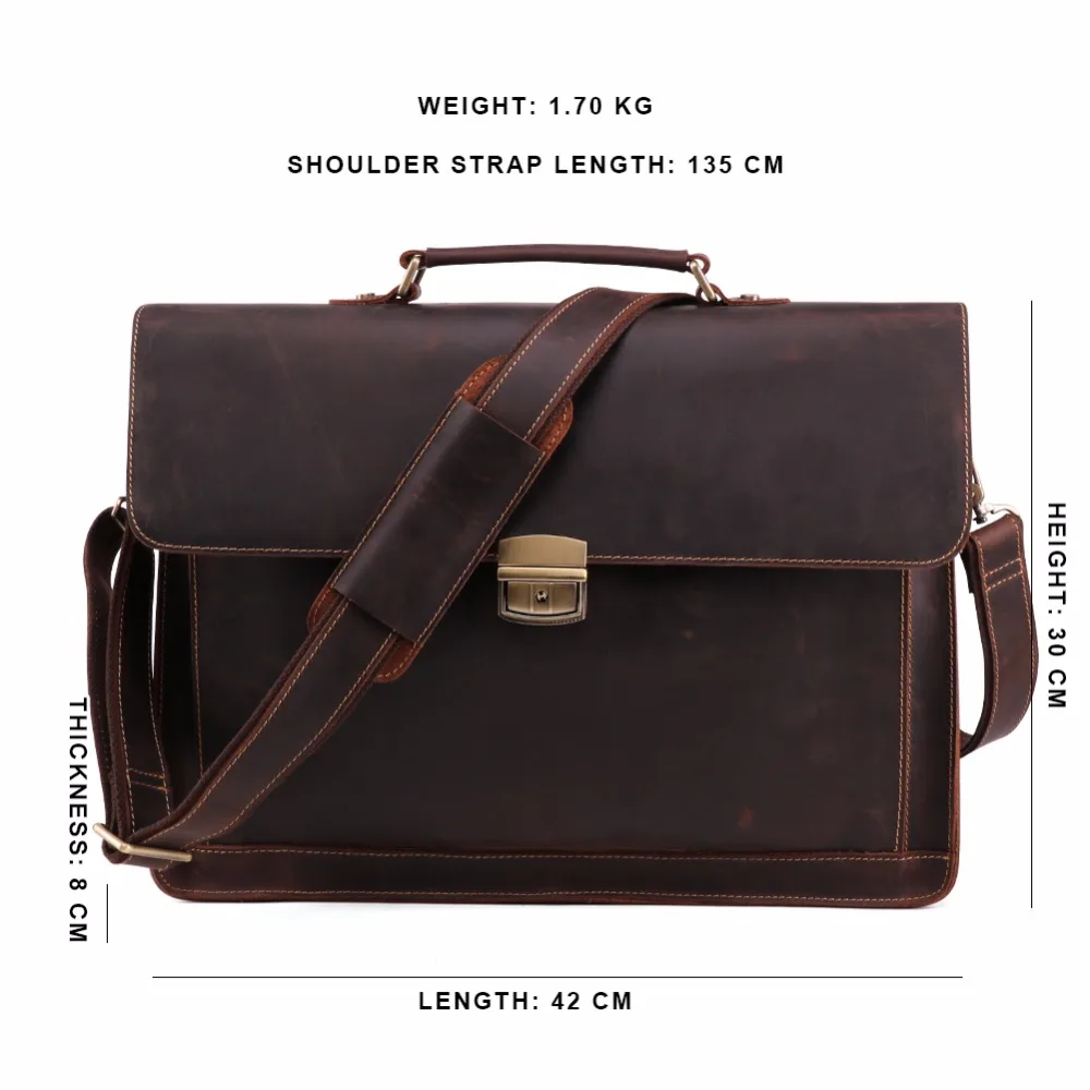 Men Crazy Horse Genuine Leather Men's Briefcase Vintage Messenger Shoulder crossbody Bag Men's Business Laptop Handbag For Male