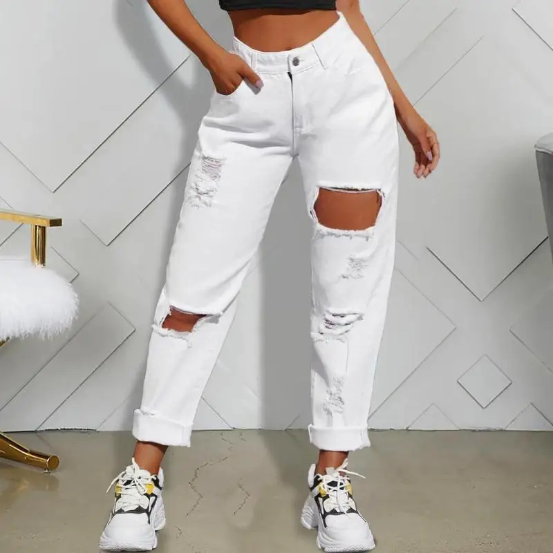 

Spring Fashion Ripped Jeans For Women Harajuku Loose Sexy High Waist Jeans