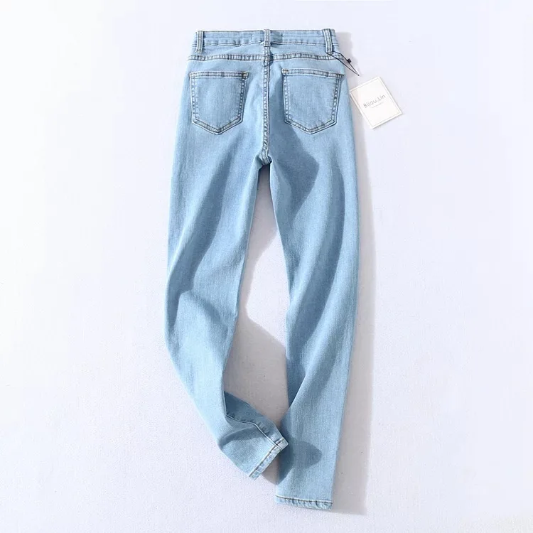 

Jeans Women Pencil Slim Korean Styles High Waist Pocket Ankle-length Retro All-match Simple Skinny Harajuku Soft Womens Trousers
