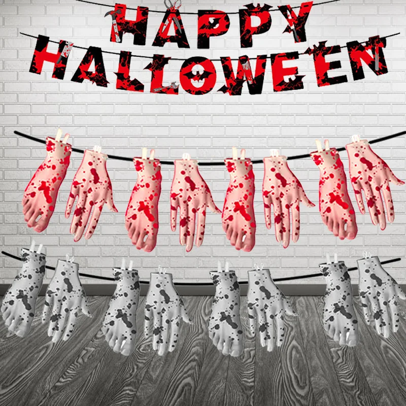 Бумажные баннеры на Хэллоуин Кровавые ножи отрезанные руки подвесные пучки