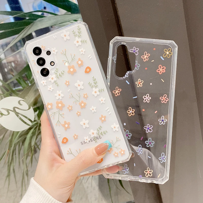 cartoon flower tpu clear bracket phone case for samsung s21 s20 s10 plus a52 a72 a32 a10 note 20 10 cute floral shockproof cover free global shipping