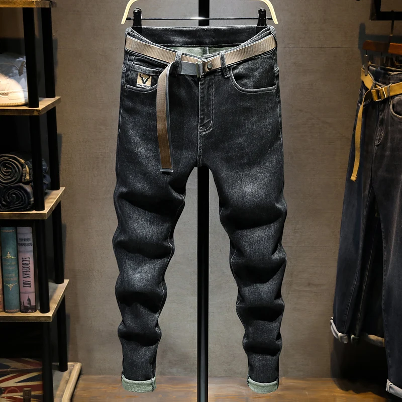 Korean Style Fashion Men Jeans High Quality Retro Black Elastic Slim Fit Ripped Jeans Men Vintage Designer Casual Denim Pants