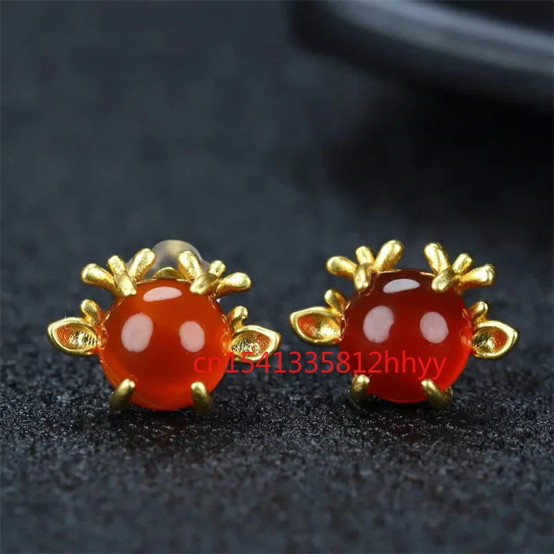 

Лидер продаж, серьги-гвоздики ручной работы из натурального нефрита и оленя с инкрустацией 24-каратным золотом, классические украшения для м...