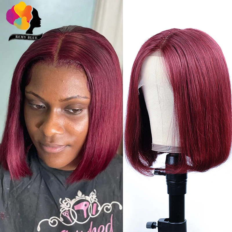 

Burgundy 99J Straight Short Bob Wig 13*1 Lace Front Human Hair Wigs Pre-Colored Brazilian Remy Hair Deep Part Lace Wig Remyblue