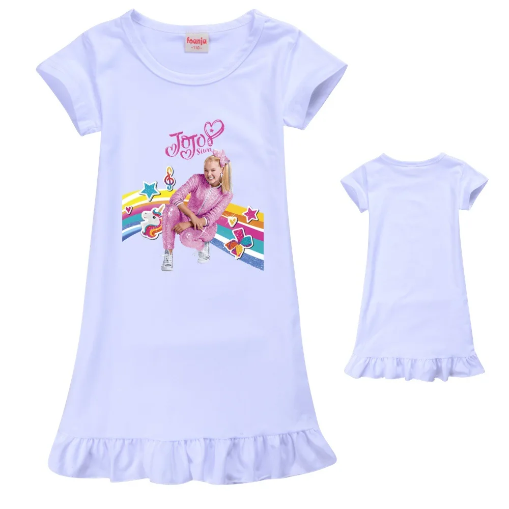 

Jojo Siwa Leisure Summer Girls' Dress Ice Silk Short-sleeved Pajamas Nightdress Home Service Dresses Princess Pajamas 2-12 Year