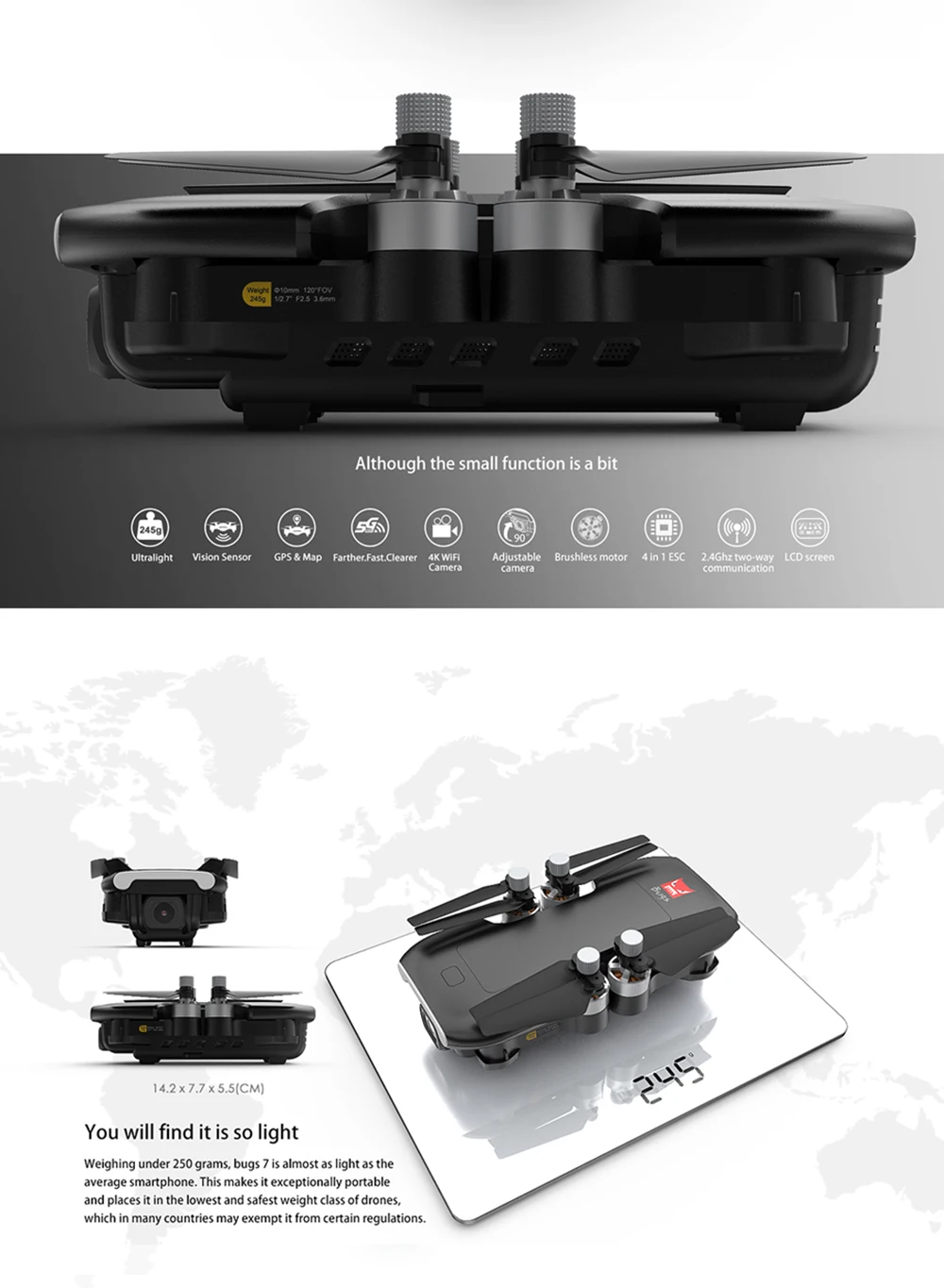 Bugs7 мини дистанционный пульт Дрон 5G WI-FI GPS позиционирования 4K HD камера