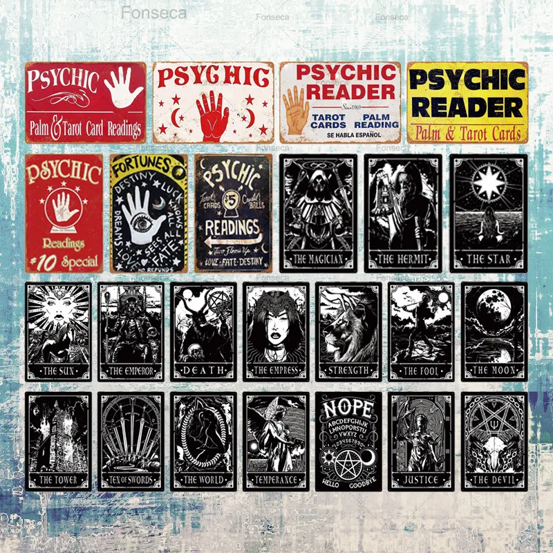 

Tarot Metal Poster Plaque Metal Vintage Psychic Metal Sign Tin Sign Wall Decor For Divination Shop Iron Painting