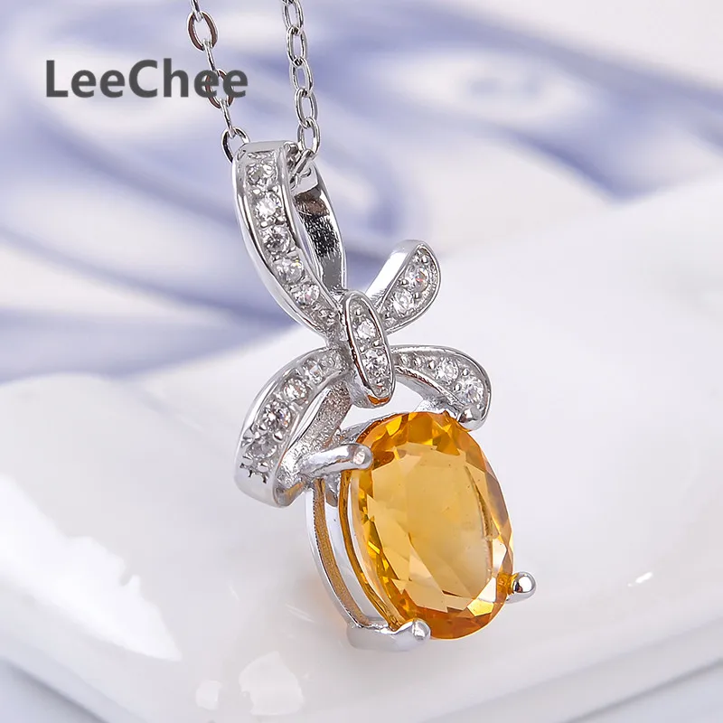 Женская подвеска из 100% натурального цитрина LeeChee ожерелье серебра 925 пробы с